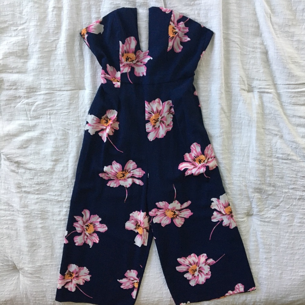 Blue strapless jumpsuit